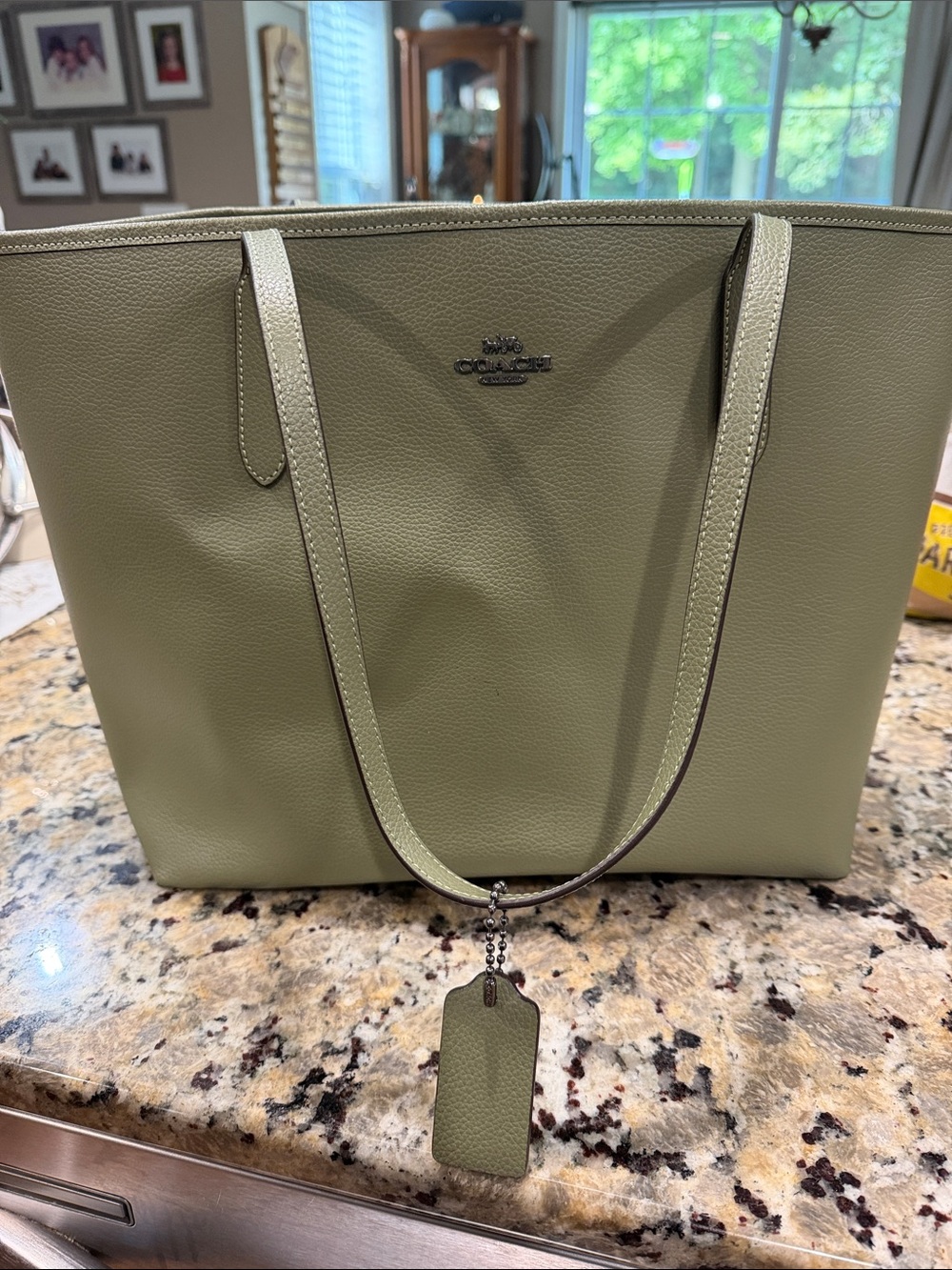 Coach Olive Green Pebbled Leather Tote